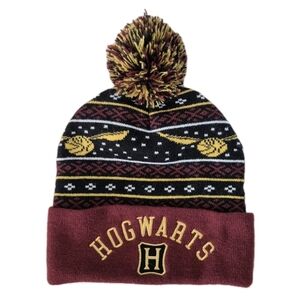 Harry Potter Hogwarts Wizarding World Fair Isle Pom Beanie Cuffed Winter Hat OS